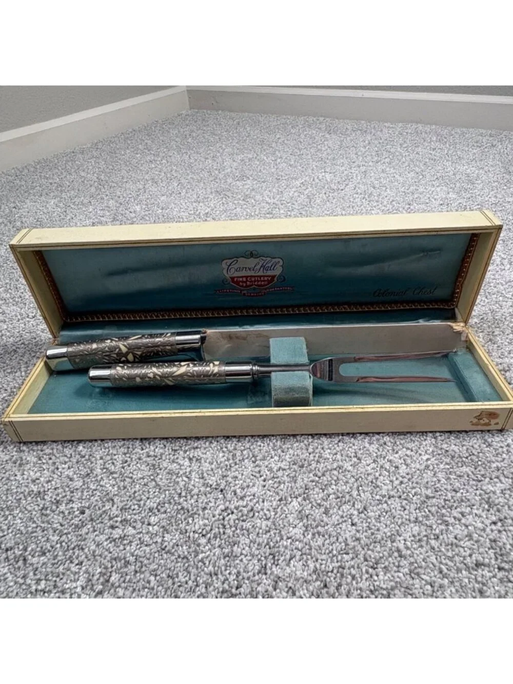 Carvel Hill Carving Set By Briddell Annapolis Regency Inlay Design Silver Ivory
